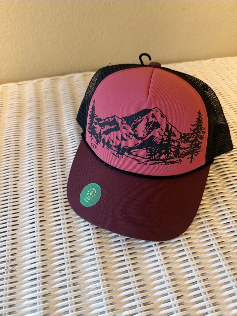 Women's Outdoor Trucker Hat in Pink and Maroon with Mountain Graphic